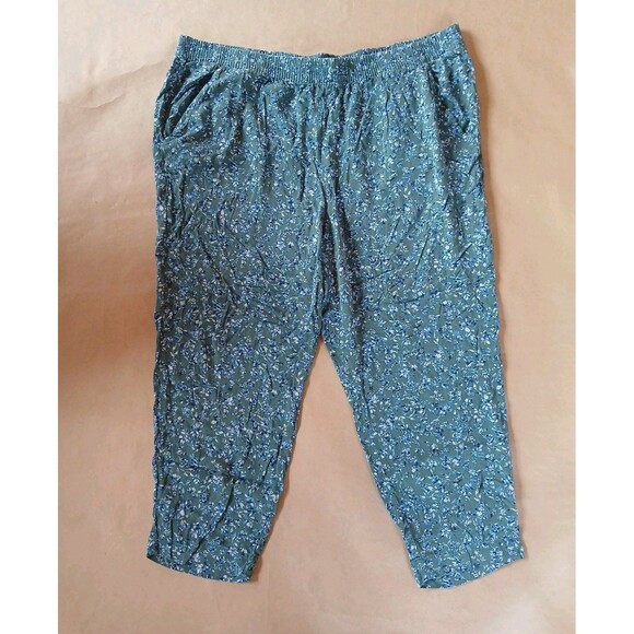 Jessica Simpson Pants XXL Green Floral Blue Pull On Light Womens Cottagecore - Picture 1 of 12